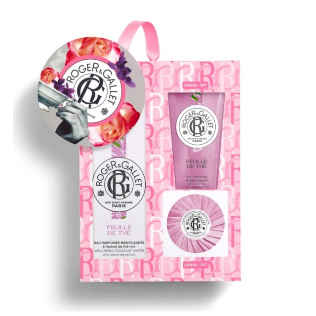 Roger & Gallet Feuille de Thé SET Wellbeing Fragrant Water 100ml & Shower Gel 50ml & Soap 50gr (ΣΕΤ με Άρωμα, Αφρόλουτρο & Σαπούνι με  Άρωμα Λεμόνι Καλαβρίας - Μαύρο Τσάι Κεϋλάνης - Σανδαλόξυλο)