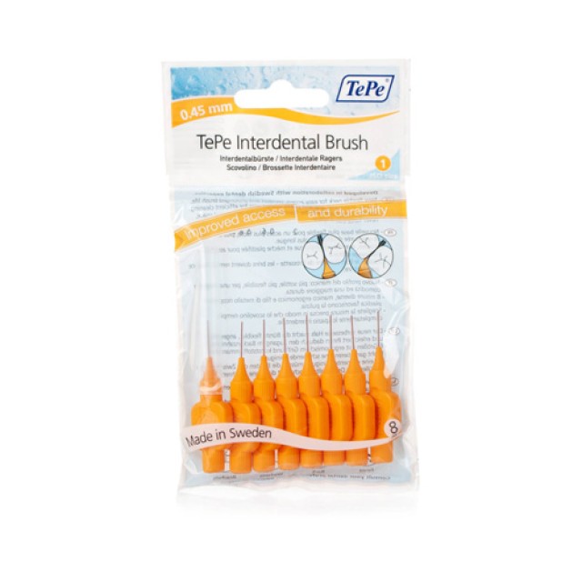 TePe Interdental Brushes 0.45mm 8τεμ (Μεσοδόντια Βουρτσάκια Πορτοκαλί- Μέγεθος 1)
