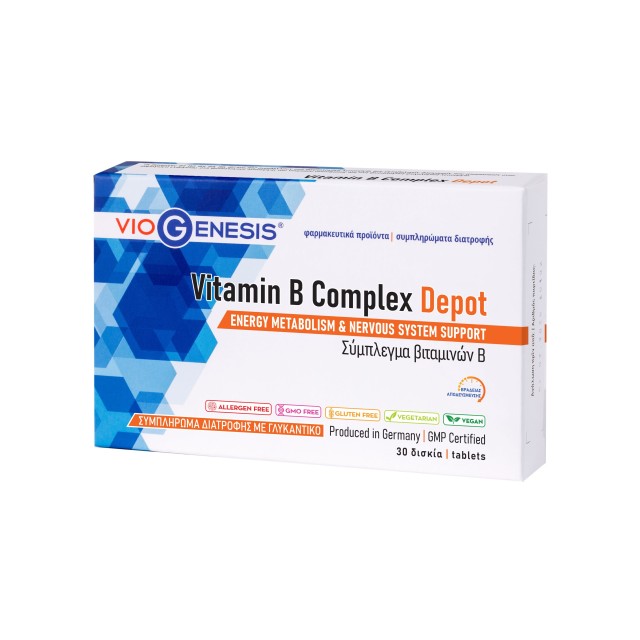 Viogenesis Vitamin B Complex Depot 30tabs (Συμπλήρωμα Διατροφής με Σύμπλεγμα Βιταμινών Β για την Καλή Λειτουργία του Νευρικού Συστήματος)