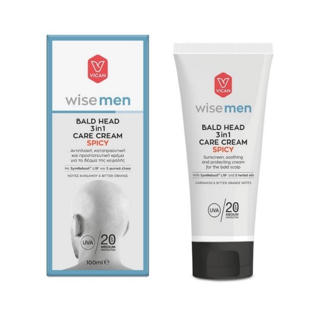 Vican Wise Men Bald Head 3in1 Care Cream SPF20 Spicy 100ml (Αντηλιακή, Καταπραϋντική & Προστατευτική Κρέμα για το Δέρμα της Κεφαλής)
