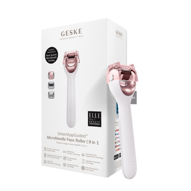 Geske Microneedle Face Roller 9in1 Starlight (Συσκευή Προσώπου με Εξαρτήματα Μεσοθεραπείας Ψύξης & Ροζ Χαλαζία)