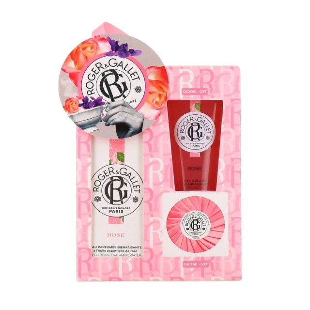 Roger & Gallet Rose SET Wellbeing Fragrant Water 100ml & ΔΩΡΟ Shower Gel 50ml & Soap 50gr (ΣΕΤ με Άρωμα, Αφρόλουτρο & Σαπούνι με  Άρωμα Ιταλικό Μανταρίνι - Τριαντάφυλλο Δαμασκού - Musk)