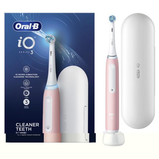 Oral-B iO Series 3 Magnetic Pink Travel Case (Hλεκτρική Οδοντόβουρτσα Ροζ με Θήκη Ταξιδίου)