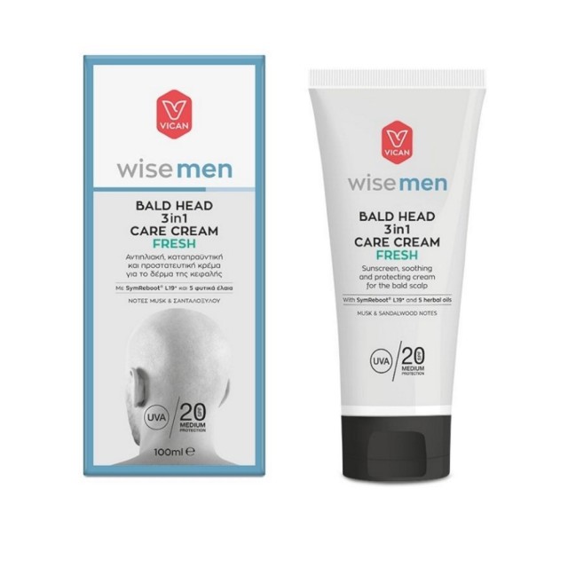 Vican Wise Men Bald Head 3in1 Care Cream SPF20 Fresh 100ml (Αντηλιακή, Καταπραϋντική & Προστατευτική Κρέμα για το Δέρμα της Κεφαλής)