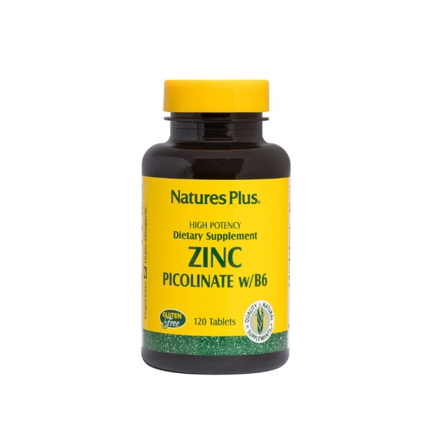 Natures Plus Zinc Picolinate w/B6 120tabs (Ψευδάργυρος με Βιταμίνη Β6 & Πρωτεΐνη Ρυζιού 120tabs)