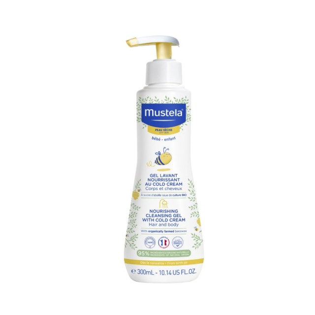 Mustela Nourishing Cleansing Gel with Cold Cream and Beeswax 300ml (Βρεφικό Ενυδατικό Αφροντούς για Σώμα & Μαλλιά για Ξηρό Δέρμα)