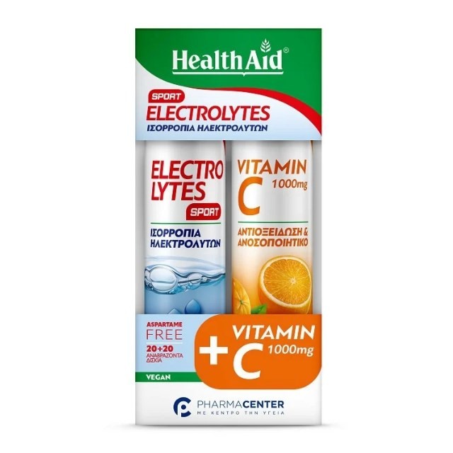 Health Aid SET Electrolytes Sport 20tabs & ΔΩΡΟ Vitamin C 1000mg 20tabs (ΣΕΤ με Ηλεκτρολύτες με Γεύση Φράουλα & ΔΩΡΟ Βιταμίνη C με Γεύση Πορτοκάλι σε Αναβράζουσες Ταμπλέτες)