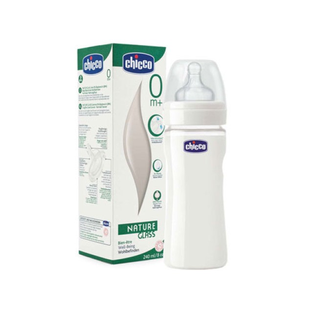 Chicco Μπιμπερό Γυάλινο Θηλή Σιλικόνης Nature Glass 240ml