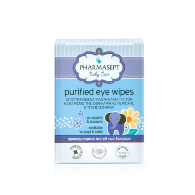 Pharmasept Baby Purified Eye Wipes 10τεμ (Αποστειρωμένα Μαντηλάκια για τον Καθαρισμό της Οφθαλμικής Περιοχής & των Βλεφάρων)