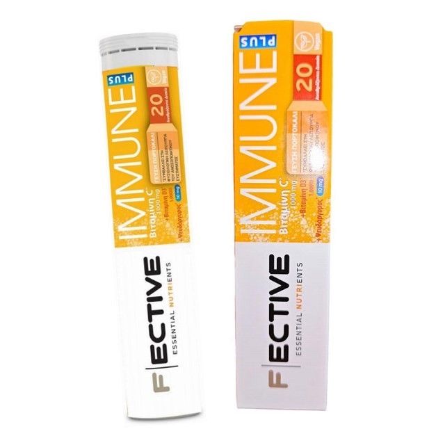 F Ective Immune Plus 20tabs (Συμπλήρωμα Διατροφής σε Αναβράζουσες Ταμπλέτες με Βιταμίνη C, D & Ψευδάργυρο)