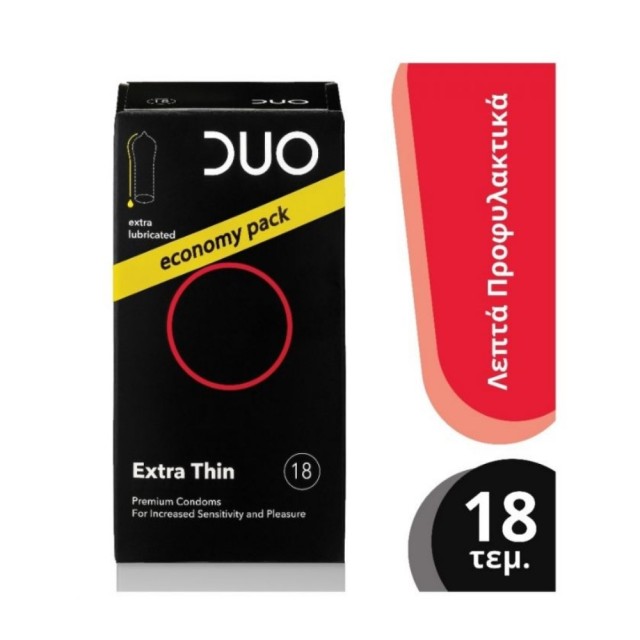 Duo Extra Thin Premium Condoms Economy Pack 18τεμ (Λεπτά Προφυλακτικά για Μεγαλύτερη Απόλαυση)