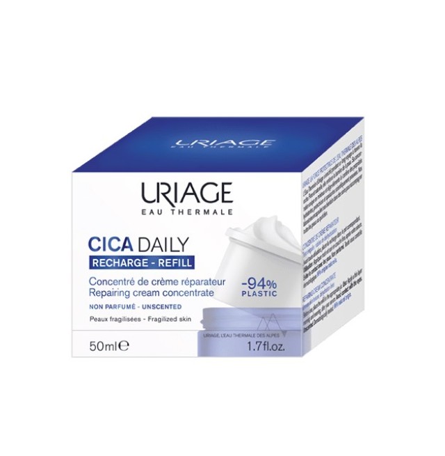 Uriage Cica Daily Repairing Cream Concentrate Refill 50ml (Επανορθωτική Κρέμα Προσώπου για Ατέλειες, Ερυθρότητα & Σημάδια - Ανταλλακτική Συσκευασία)