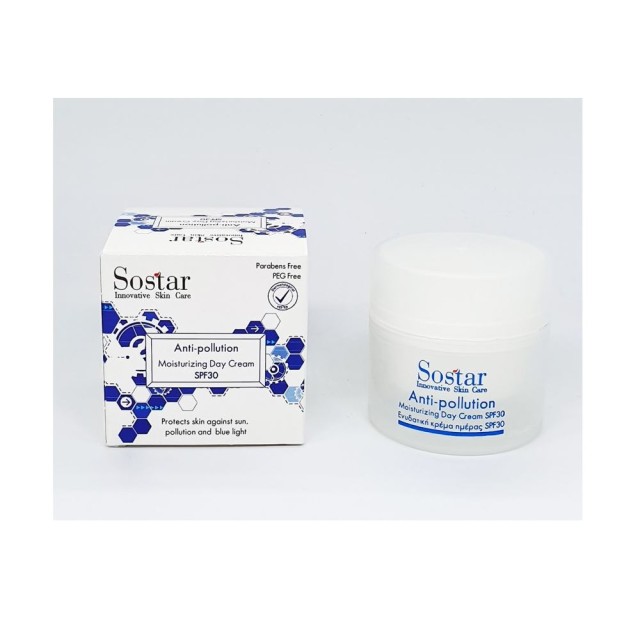 Sostar Anti-Pollution Moisturizing Day Cream SPF30 50ml (Ενυδατική Κρέμα Ημέρας με Αντηλιακή Προστασία για Θρέψη & Αποτοξίνωση της Επιδερμίδας) 
