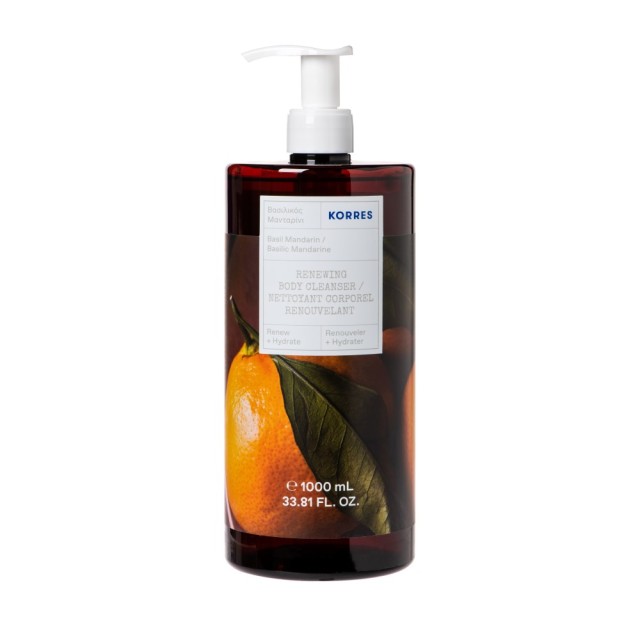 Korres Basil Mandarin Shower Gel 1000ml (Αφρόλουτρο με Άρωμα Βασιλικό & Μανταρίνι)