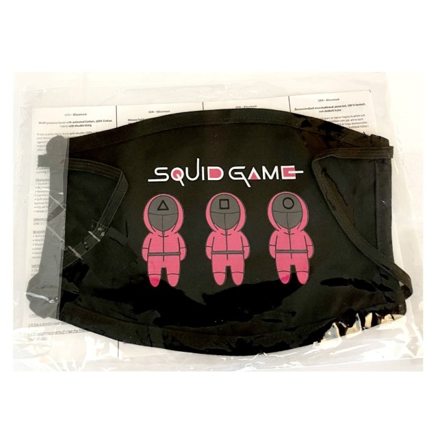 Adult Reusable Cotton Face Mask Squid Game Print 1τεμ (Υφασμάτινη Μάσκα Προστασίας Μαύρη με Σχέδιο Squid Game)