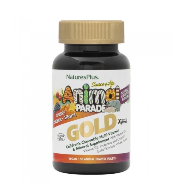 Natures Plus Animal Parade Gold Assorted 60tabs (Ενισχυμένες Παιδικές Μασώμενες Πολυβιταμίνες με Διά