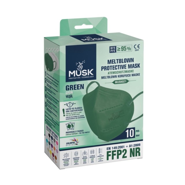 Musk FFP2 NR 5-Layer Filtering Protective Green Mask 10τεμ (Μάσκες Ενισχυμένης Προστασίας Πράσινες)