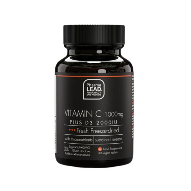 Pharmalead Black Range Vitamin C 1000mg Plus D3 2000IU 30tabs (Συμπλήρωμα Διατροφής για την Ενίσχυση του Ανοσοποιητικού Συστήματος, τη Μείωση της Κόπωσης& με Αντιοξειδωτική Δράση)