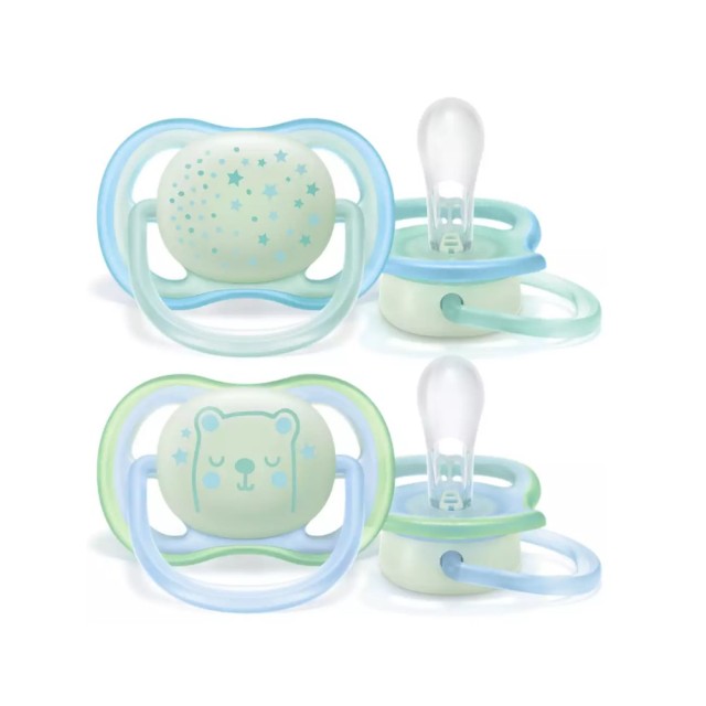 Avent Ultra Air Night Οrthodontics SCF376/11 0-6m (Νυχτερινή Ορθοδοντική Πιπίλα Σιλικόνης 0-6m 2τεμ & Θήκη)