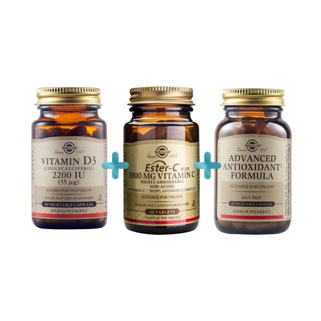 Solgar Promo Pack για τη Θωράκιση Ανοσοποιητικού με D3 2200IU 50 tabs, Vitamin Ester-C 1000mg 30 tabs & Advanced Antioxidant Formula 60 caps