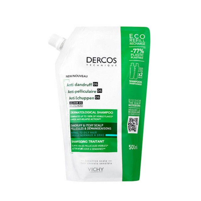 Vichy Dercos Anti-Dandruff Shampoo Refill 500ml (Σαμπουάν Κατά της Λιπαρής Πιτυρίδας - Ανταλλακτική Συσκευασία)