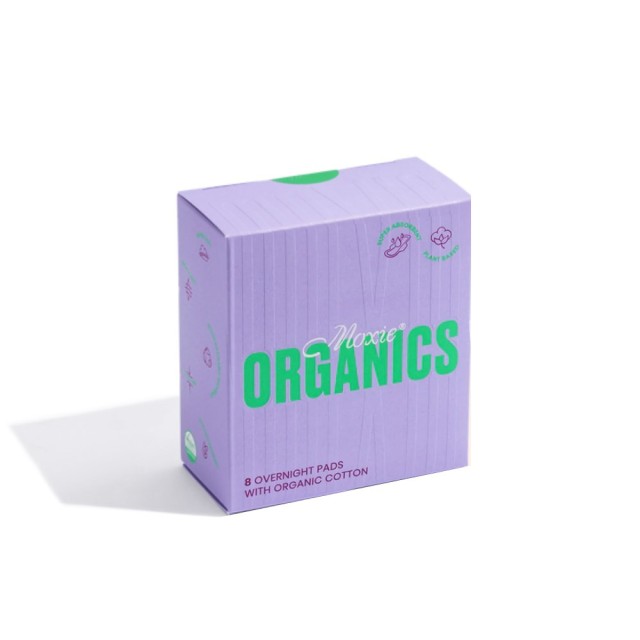 Moxie Organics Overnight Pads 8τεμ (Σερβιέτες με Φτερά για Mέτρια/Έντονη Ροή)