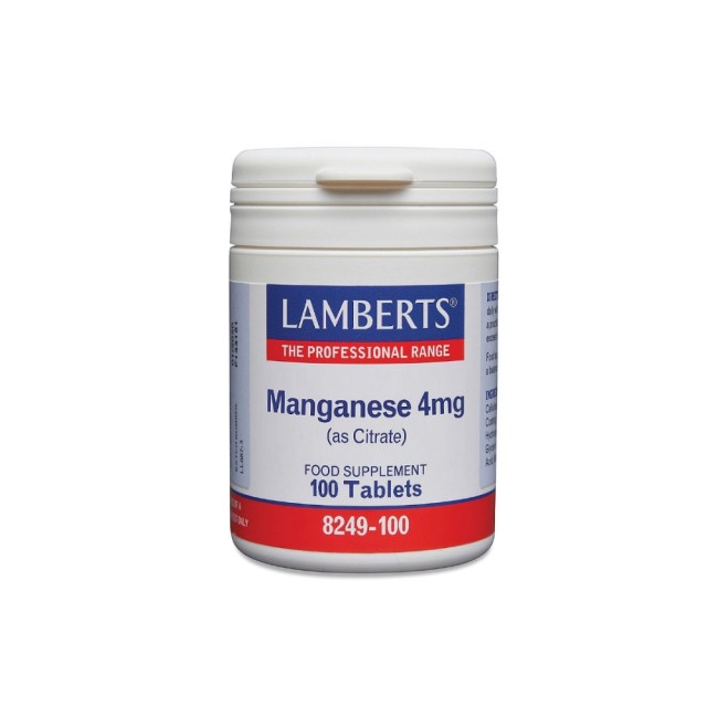 Lamberts Manganese 4mg 100tabs (Συμπλήρωμα Διατροφής Μαγγάνιο 4mg 100 ταμπ)