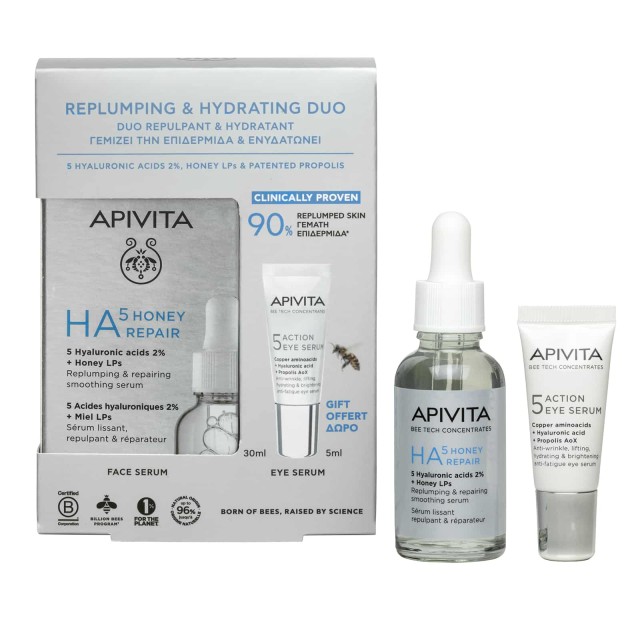 Apivita SET HA5 Honey Repair Serum 30ml & ΔΩΡΟ 5 Action Eye Serum 5ml (ΣΕΤ με Ορό Επανόρθωσης & Λείανσης & ΔΩΡΟ Ορός Εντατικής Φροντίδας Ματιών)
