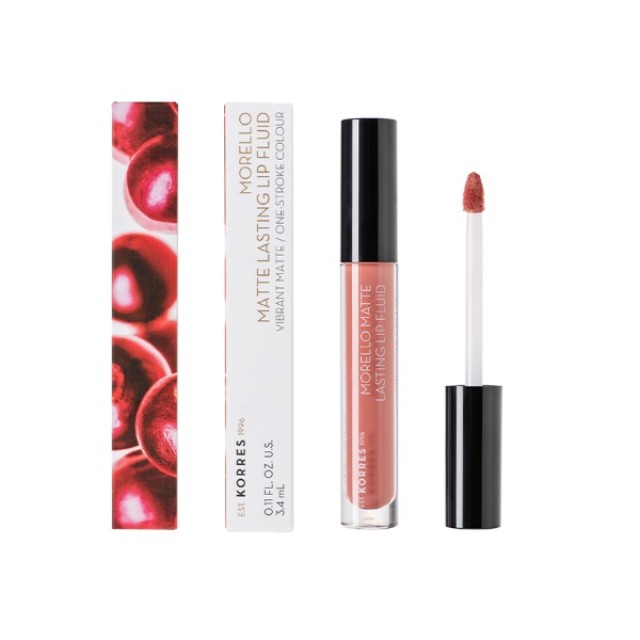 Korres Morello Matte Lasting Lip Fluid No 06 Romantic Nude 3,4ml (Υγρό Κραγιόν Μεγάλης Διάρκειας Ροζ Απόχρωση)