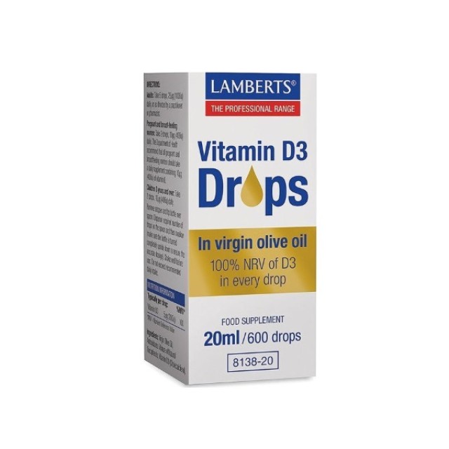 Lamberts Vitamin D3 Drops 20ml (Συμπλήρωμα Διατροφής Βιταμίνης D3 σε Σταγόνες) 