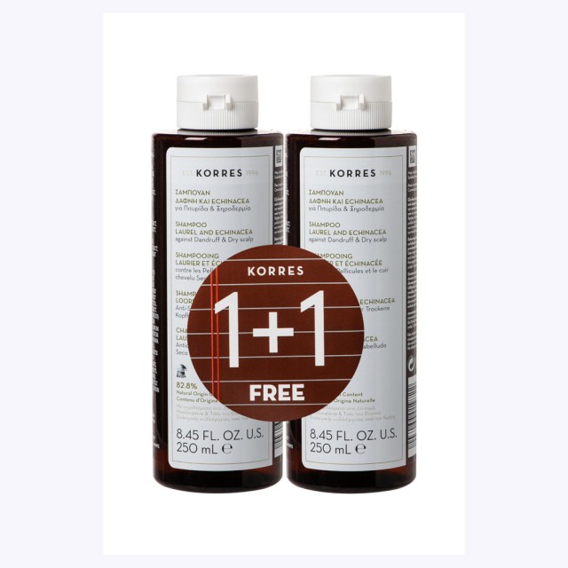Korres 1+1 ΔΩΡΟ Shampoo Δάφνη & Echinacea 250ml (Σαμπουάν για Πιτυρίδα - Ξηροδερμία)
