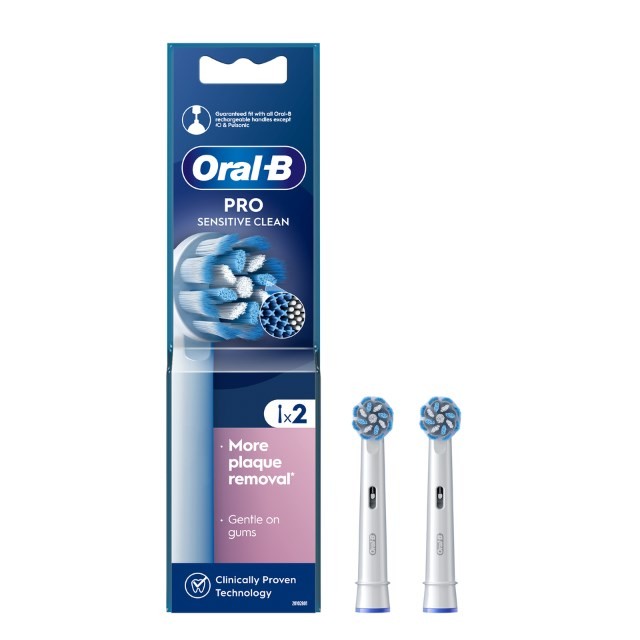 Oral B Pro Sensitive Clean Replacement Brush Heads 2τεμ (Ανταλλακτικές Κεφαλές Ηλεκτρικής Οδοντόβουρτσας για Ευαίσθητα Δόντια)
