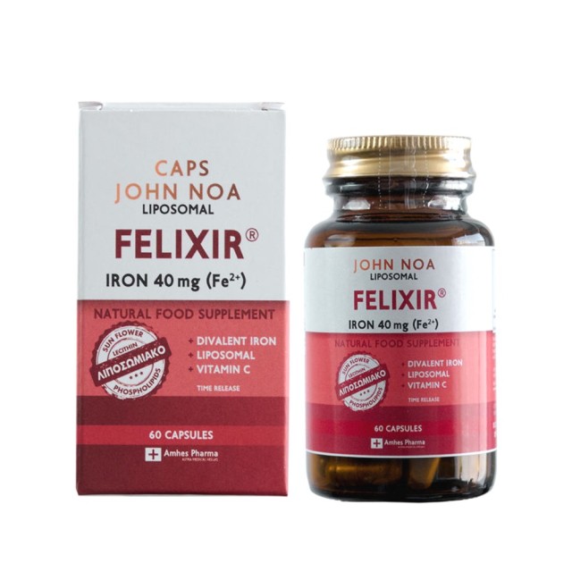 John Noa Liposomal Caps Felixir Iron 40mg 60caps (Συμπλήρωμα Διατροφής Σιδήρου Λιποσωμιακή Φόρμουλα)