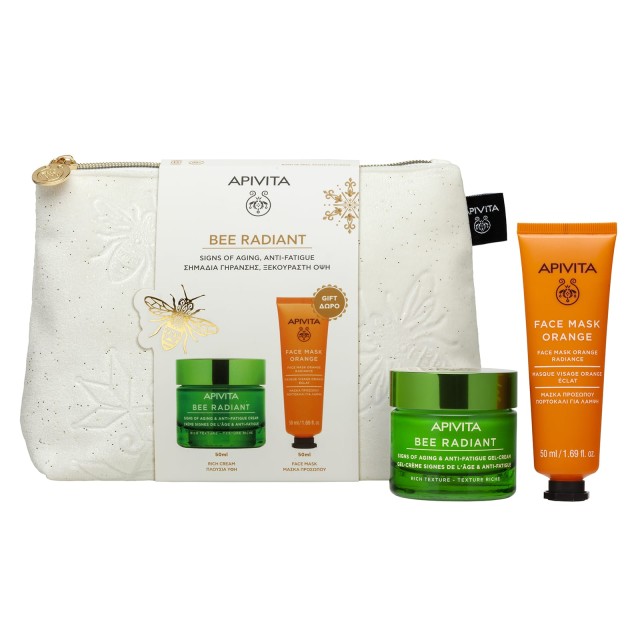 Apivita SET Bee Radiant Signs of Aging & Anti-Fatigue Rich Texture (ΣΕΤ με Κρέμα Προσώπου Πλούσιας Υφής για Σημάδια Γήρανσης & Ξεκούραστη Όψη & ΔΩΡΟ Μάσκα Προσώπου Πορτοκάλι)
