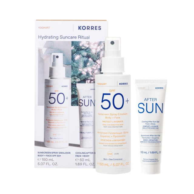 Korres SET Yoghurt Sunscreen Spray Emulsion SPF50+ 150ml & Yoghurt Cooling Gel After Sun Gel 20ml (ΣΕΤ με Αντηλιακό Γαλάκτωμα Σπρέι Σώματος & Προσώπου & After Sun)