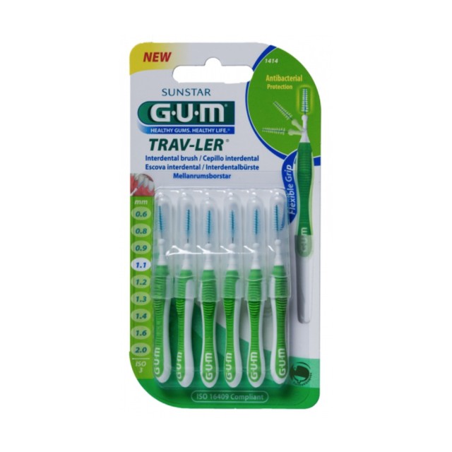 Gum Trav-ler Interdental Brush Μεσοδόντιο Βουρτσάκι Πράσινο 1,1mm 6τεμ (1414)