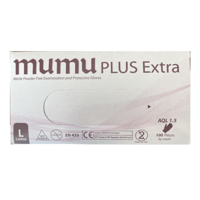 Mumu Plus Extra Nitrile Powder Free Examination & Protective Gloves Large 100pcs (Γάντια Νιτριλίου Χωρίς Πούδρα Large)