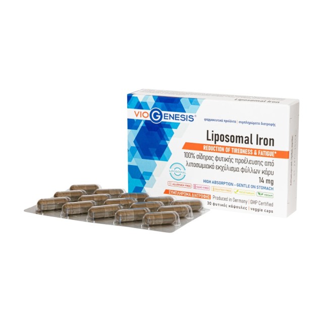 Viogenesis Liposomal Iron 14mg 30caps (Συμπλήρωμα Διατροφής με 100% Σίδηρο Φυτικής Προέλευσης για τη Μείωση της Κούρασης & της Κόπωσης)