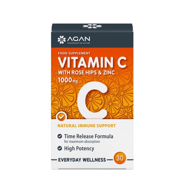 Agan Vitamin C 1000mg with Rose Hips & Zinc 30tabs (Συμπλήρωμα Διατροφής με Βιταμίνη C)