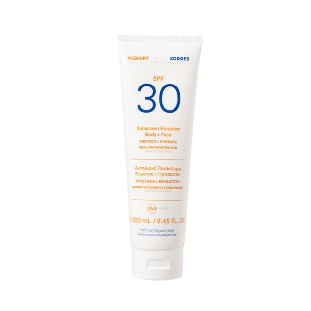 Korres Yoghurt Sunscreen Emulsion Body & Face SPF30 250ml (Αντηλιακό Γαλάκτωμα Σώματος & Προσώπου Ιδανικό για Ευαίσθητη Επιδερμίδα)