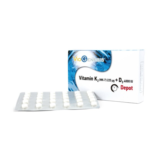 Viogenesis Vitamin K2 225μg & D3 4000iu 60 tabs (Συμπλήρωμα Διατροφής με Βιταμίνη Κ2 & D3)