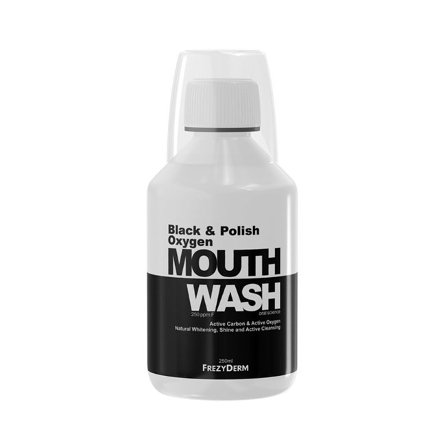 Frezyderm Black & Polish Oxygen Mouthwash 250ml (Στοματικό Διάλυμα με Συνδυασμό Ενεργού Άνθρακα και Ενεργού Οξυγόνου)