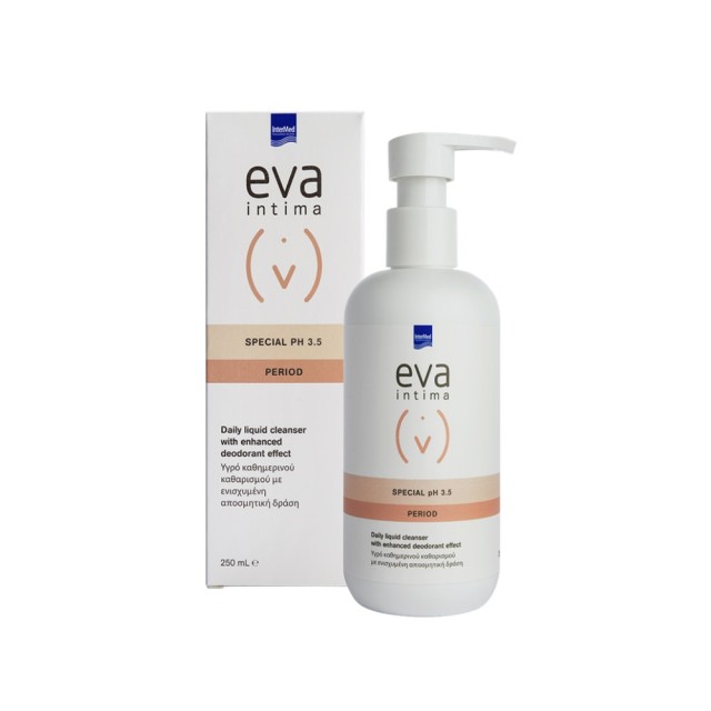 Intermed Eva Intima Period Special Liquid Cleanser pH 3.5 250ml (Υγρό Καθημερινού Καθαρισμού της Ευαίσθητης Περιοχής με Ενισχυμένη Αποσμητική Δράση)