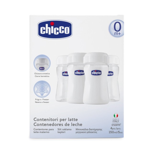 Chicco Milk Containers 4τεμάχια 150ml (Μπουκάλια Διατήρησης Μητρικού Γάλακτος) 