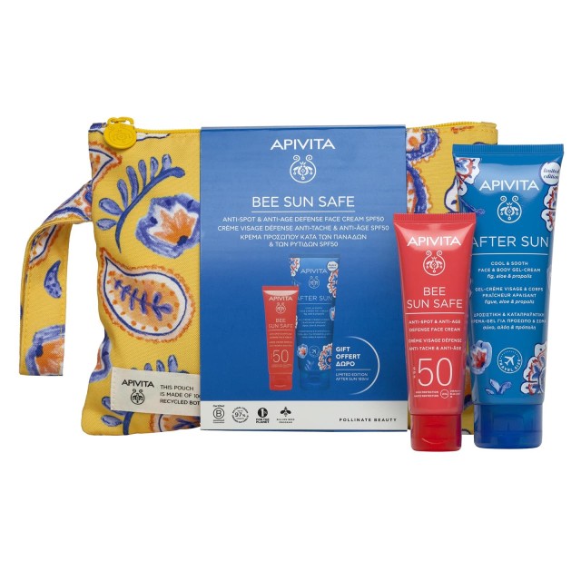Apivita SET Bee Sun Safe Anti Spot & Anti Age Defense Face Cream SPF50 50ml & ΔΩΡΟ After Sun Face & Body Gel Cream 100ml (ΣΕΤ με Αντηλιακή Κρέμα Προσώπου Κατά των Πανάδων & Ρυτίδων & ΔΩΡΟ Δροσιστική & Καταπραϋντική Κρέμα για Μετά τον Ήλιο)