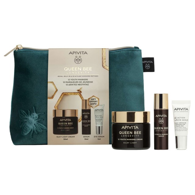 Apivita SET Queen Bee Longevity Velvety Routine 12 Youth Markers Silky Light Texture