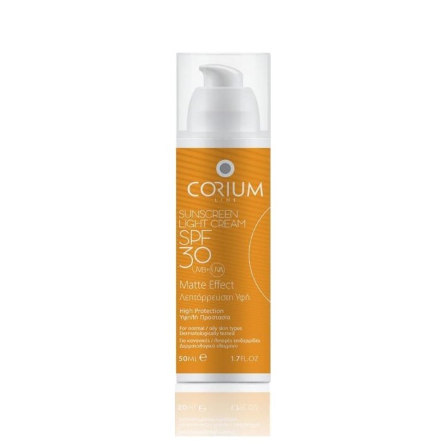 Corium Line Sunscreen Light Cream Matte Effect SPF30 50ml (Αντηλιακή Κρέμα Προσώπου για Υψηλή Προστασία & Ματ Όψη)