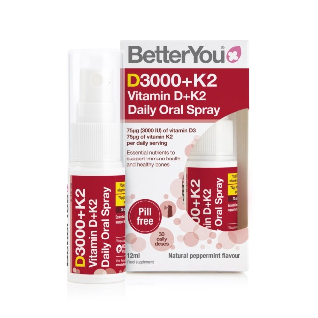 BetterYou D3000+K2 Daily Oral Spray 75mg 3000iu 12ml (Στοματικό Σπρέι Βιταμίνης D & K2)