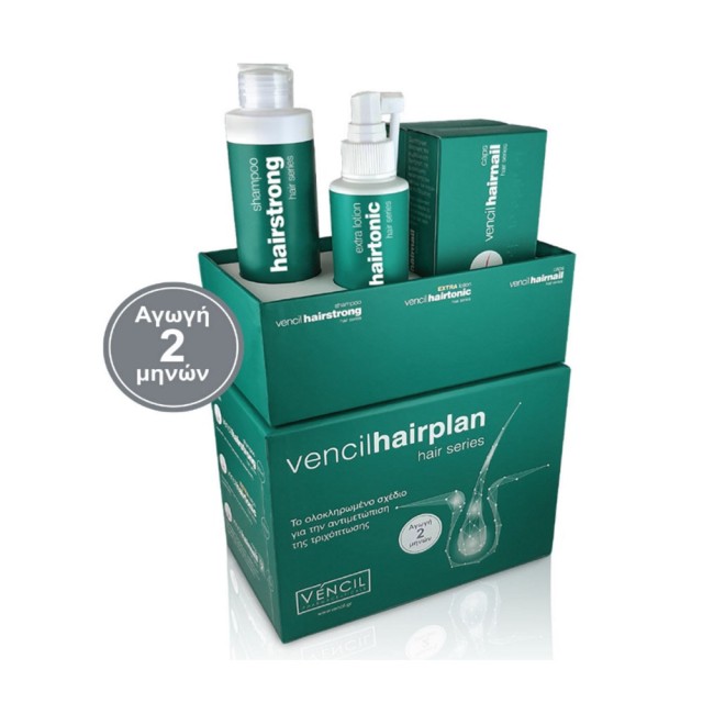 Vencil Hairplan SET Hairstrong Shampoo 200ml & Hairtonic Extra Lotion 100ml & Hairnail Caps 2x30caps (Σαμπουάν, Τονωτική Λοσιόν & Συμπλήρωμα Διατροφής για την Αντιμετώπιση της Τριχόπτωσης)