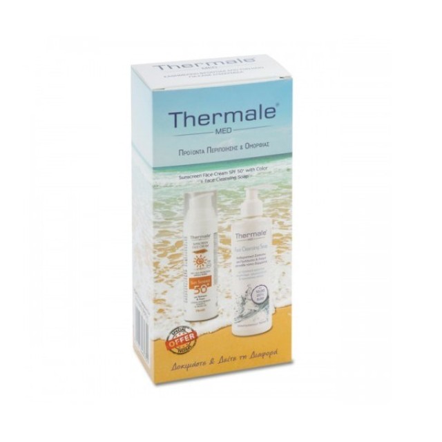Thermale Med SET Sunscreen Face Cream SPF50+ 75ml & Face Cleansing Soap 250ml (ΣΕΤ με Αντηλιακή Κρέμα Προσώπου με Χρώμα & Σαπούνι Προσώπου)